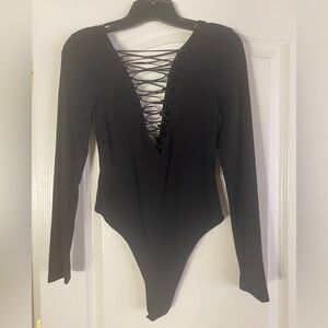 Victoria's Secret Black Lace-Up Bodysuit